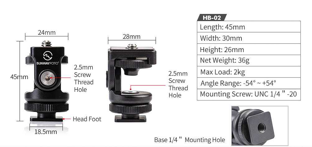 Tweeweg-kop mini voor in de flitsschoen (hot shoe) - Afbeelding 7